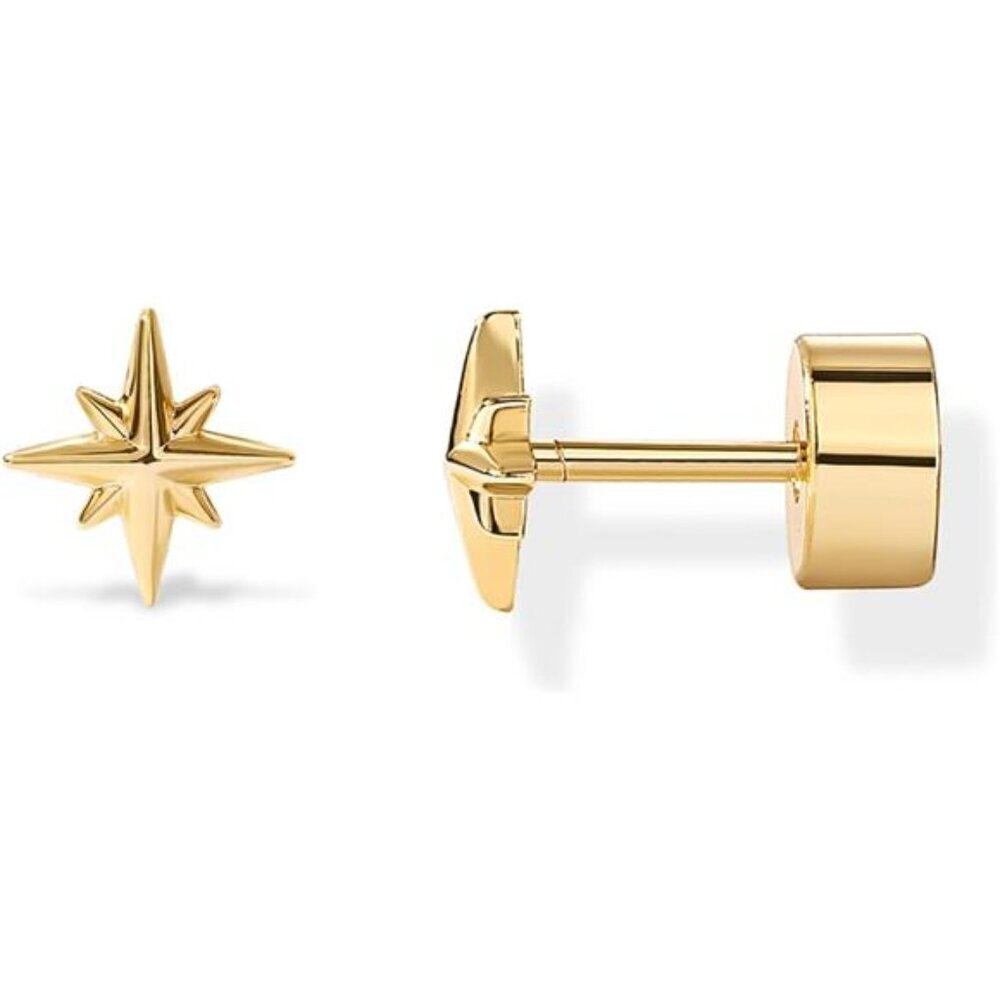 Elegant 925 Sterling Silver 14K Gold Plated Flat Back Studs Pair